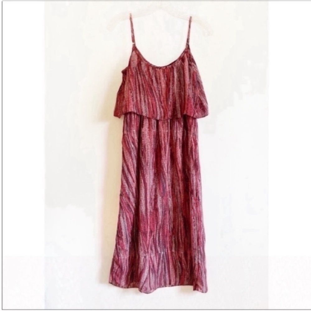 Wayf dress red white chevron layered chiffon sleeveless